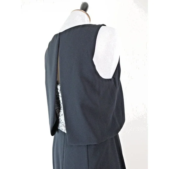 Trina Turk Size 6 Silver Sequin Back Blouson Dress Sleeveless Black - Picture 7 of 12
